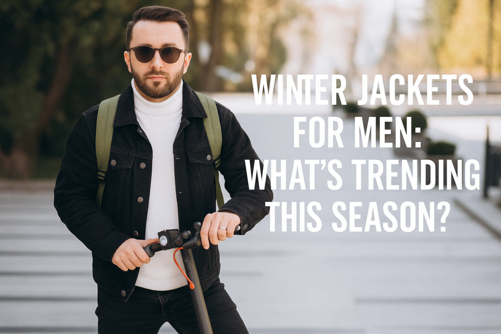 Man in winter jacket with scooter